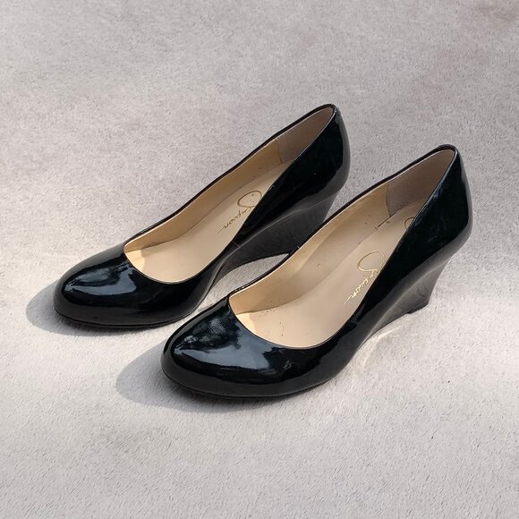 Jessica Simpson Shoes - Jessica Simpson Faux Patent Leather Wedge Heels Sz 8.5